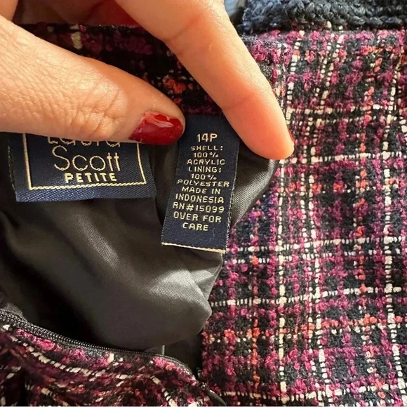 Laura Scott Womens Multicolor Plaid Tweed 2-Piece Skirt Suit 14P - Picture 8 of 14